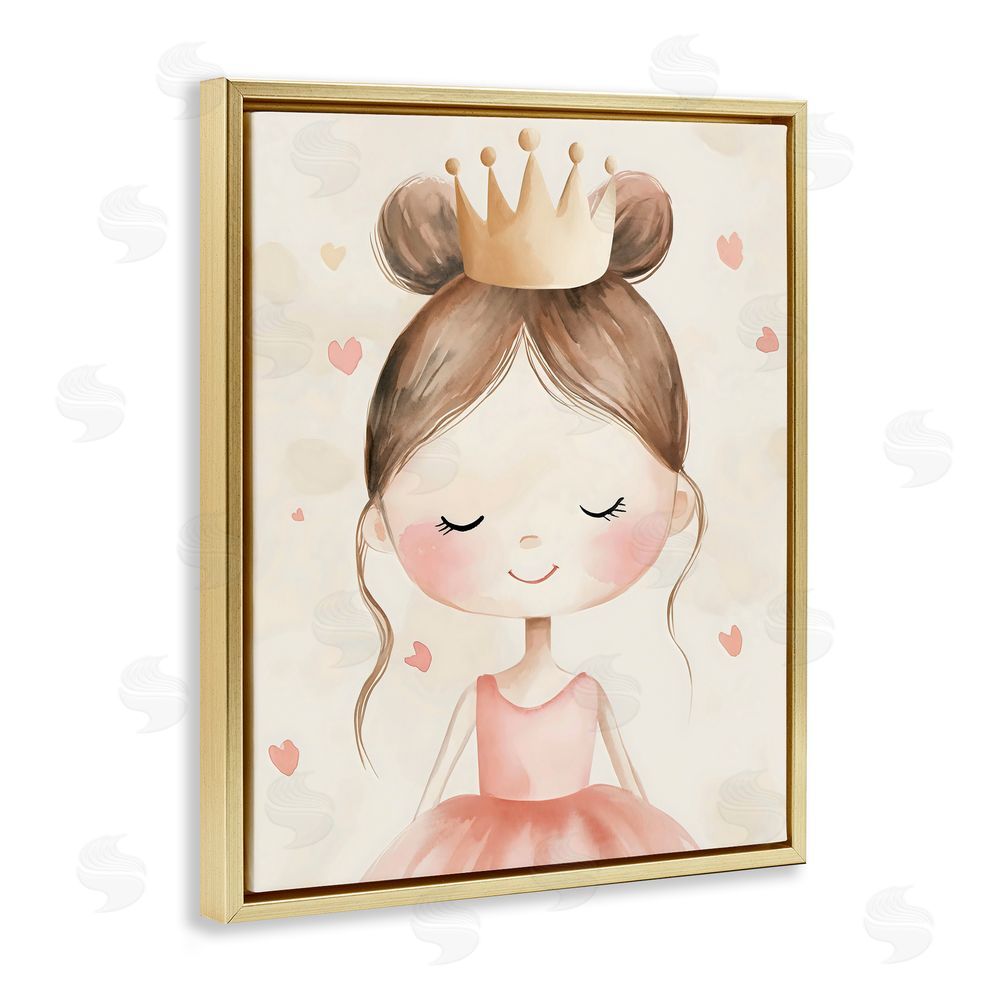 Creative Studio Pink Ballerina in Crown Gold Floating Frame Canvas Wall Art Print
