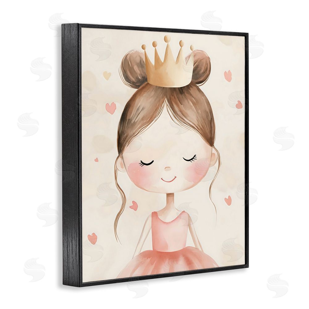 Creative Studio Pink Ballerina in Crown Black Framed Giclee Wall Art Print