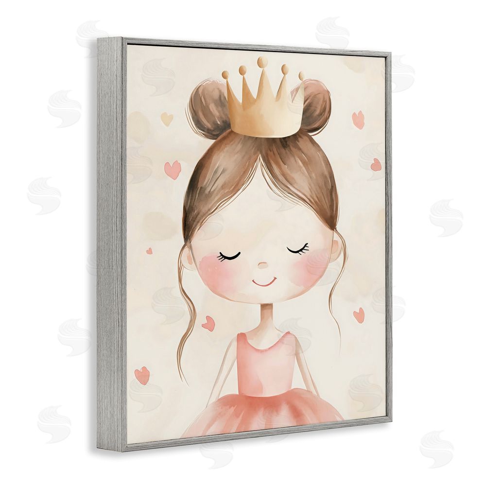 Creative Studio Pink Ballerina in Crown Gray Framed Giclee Wall Art Print