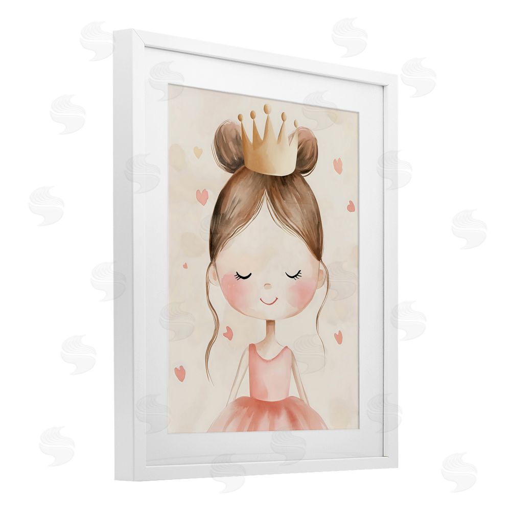 Creative Studio Pink Ballerina in Crown White Framed Print Under Glass Wall Art