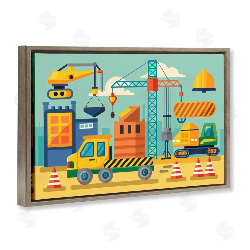Creative Studio Industrial Construction Site Brown Floating Frame Canvas Wall Art