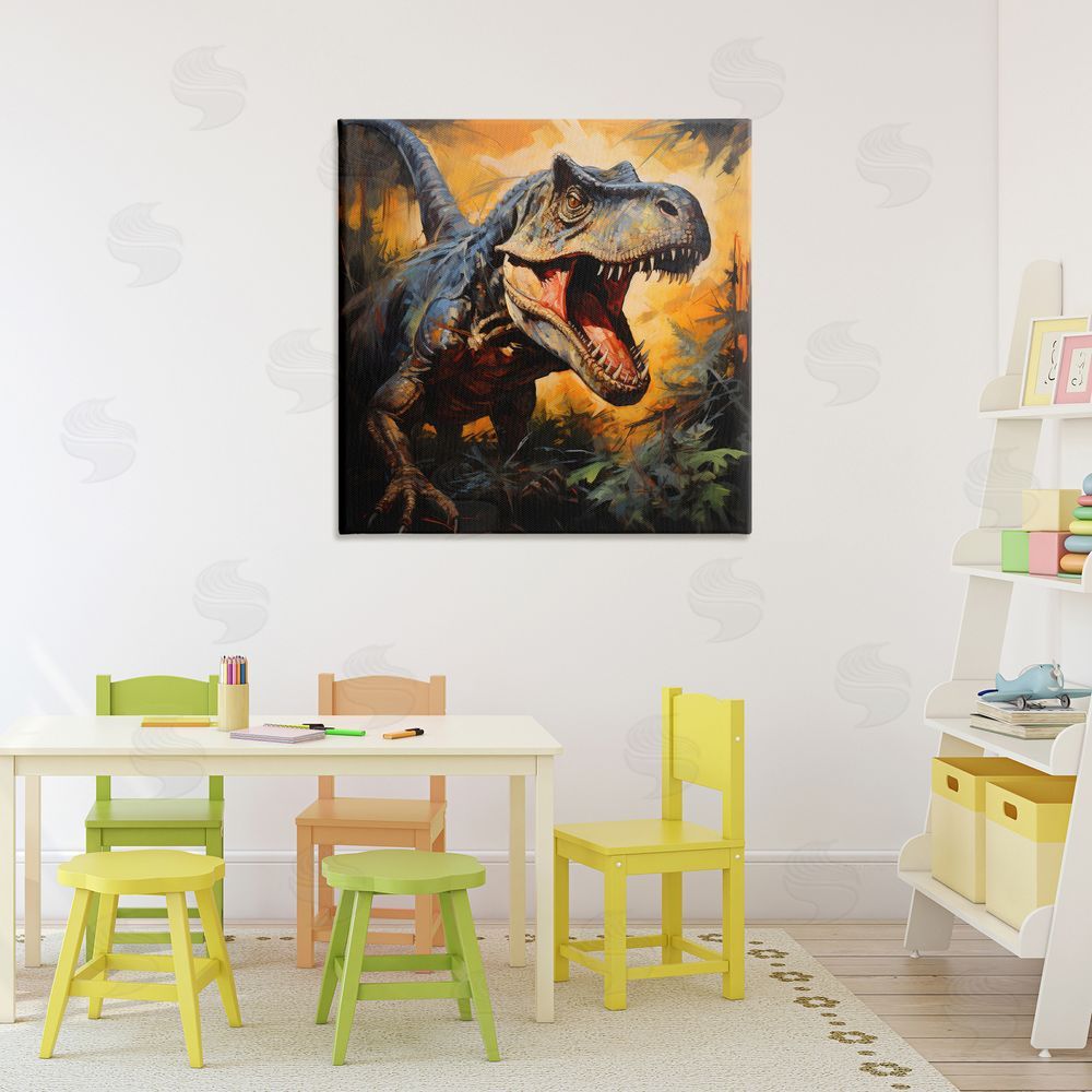 Creative Studio Angry Dinosaur Roaring Stretched Canvas Wall Art in Room