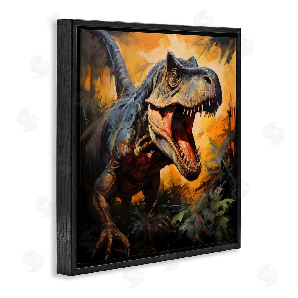 Creative Studio Angry Dinosaur Roaring Black Floating Frame Canvas Wall Art Print