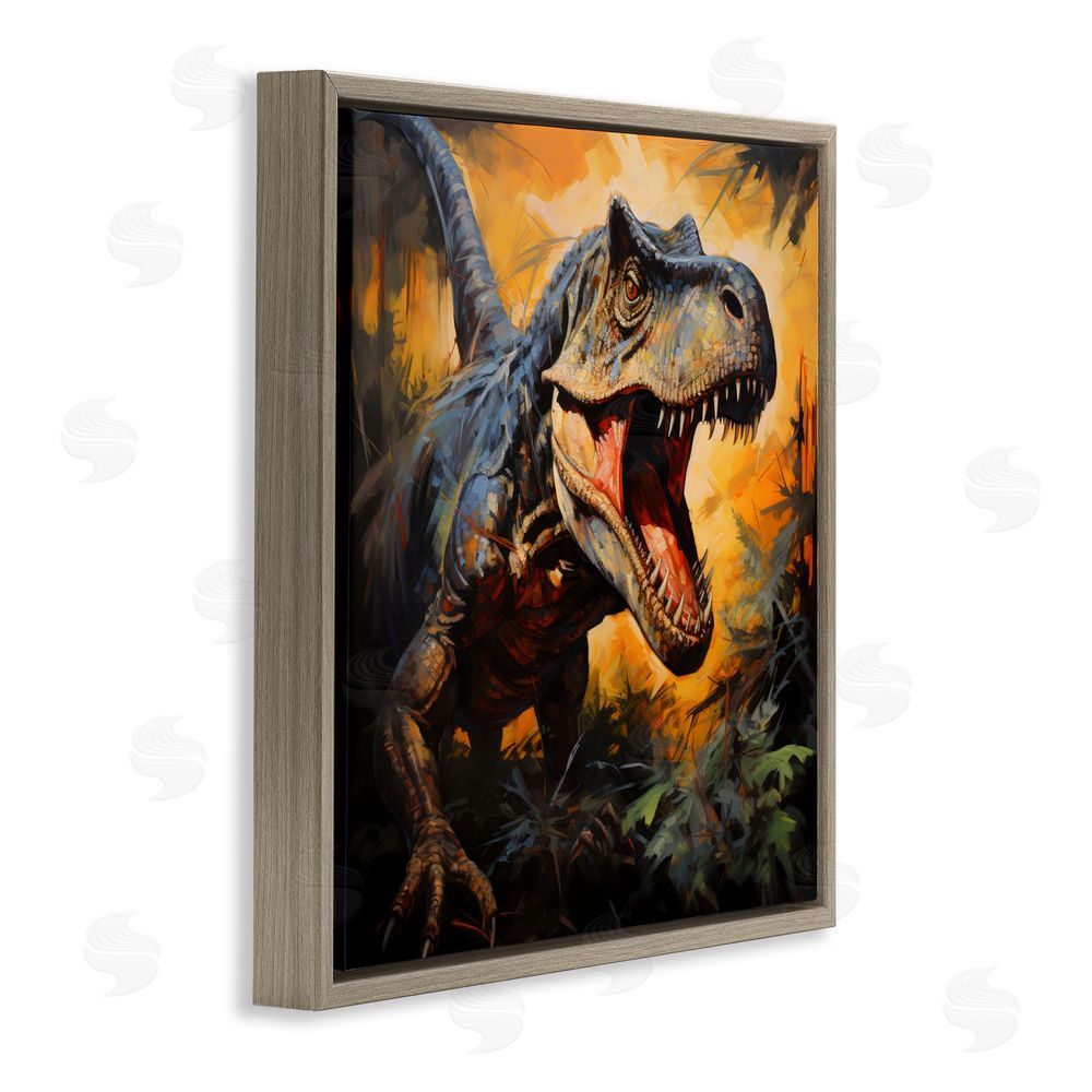 Creative Studio Angry Dinosaur Roaring Brown Floating Frame Canvas Wall Art Print