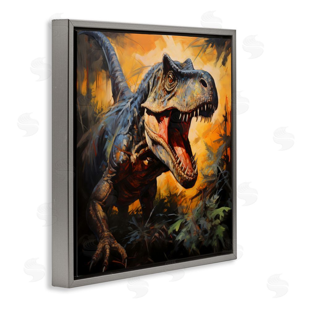Creative Studio Angry Dinosaur Roaring Gray Floating Frame Canvas Wall Art Print