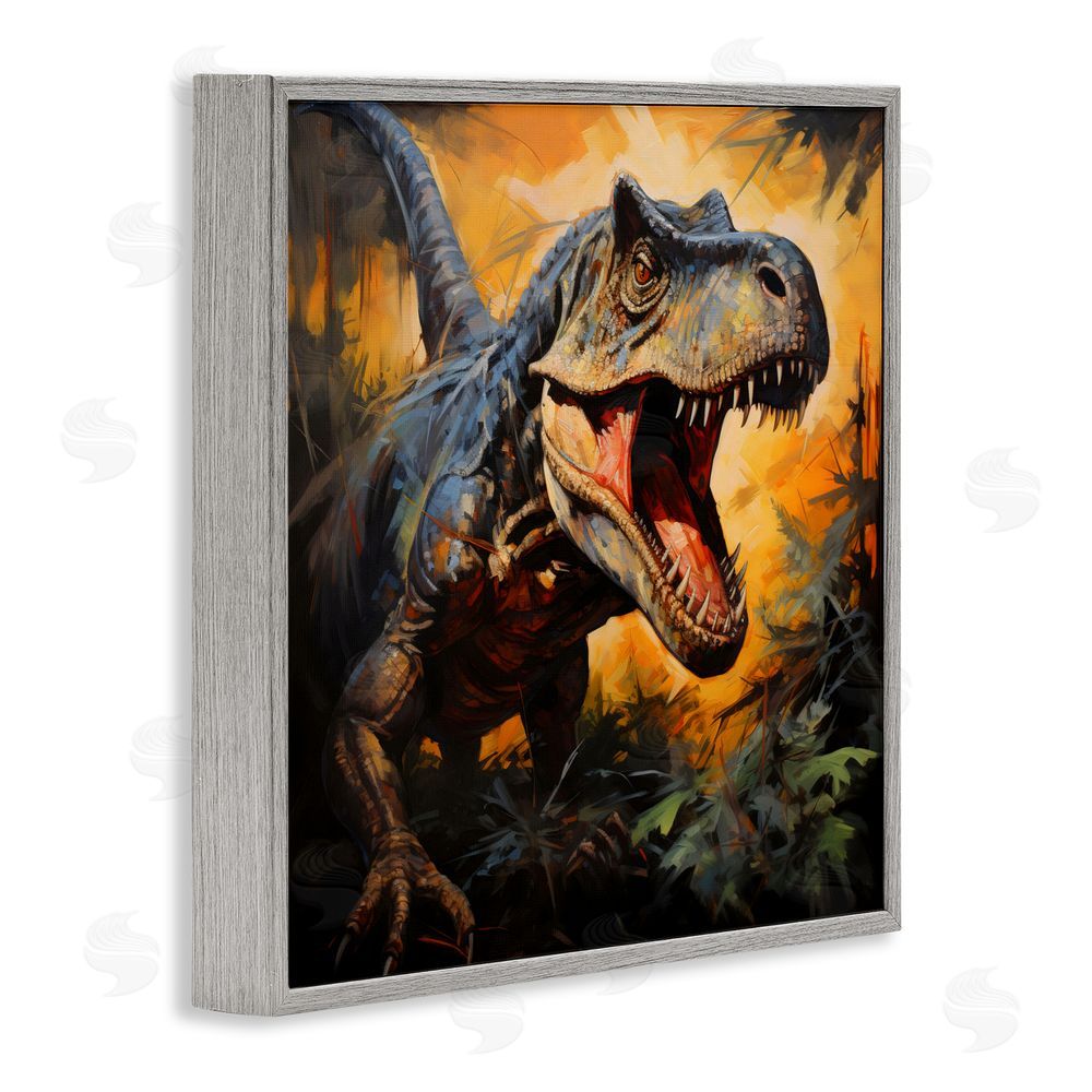 Creative Studio Angry Dinosaur Roaring Gray Framed Giclee Wall Art Print