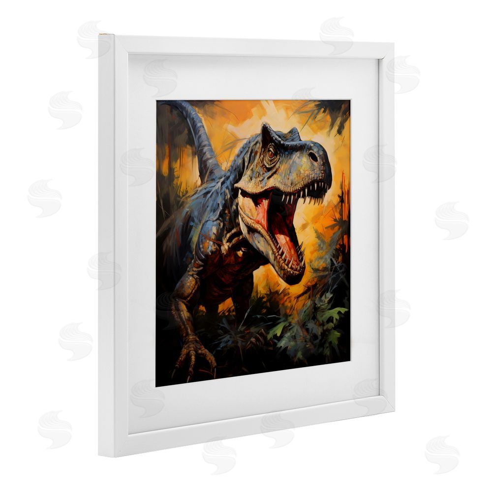 Creative Studio Angry Dinosaur Roaring White Framed Print Under Glass Wall Art