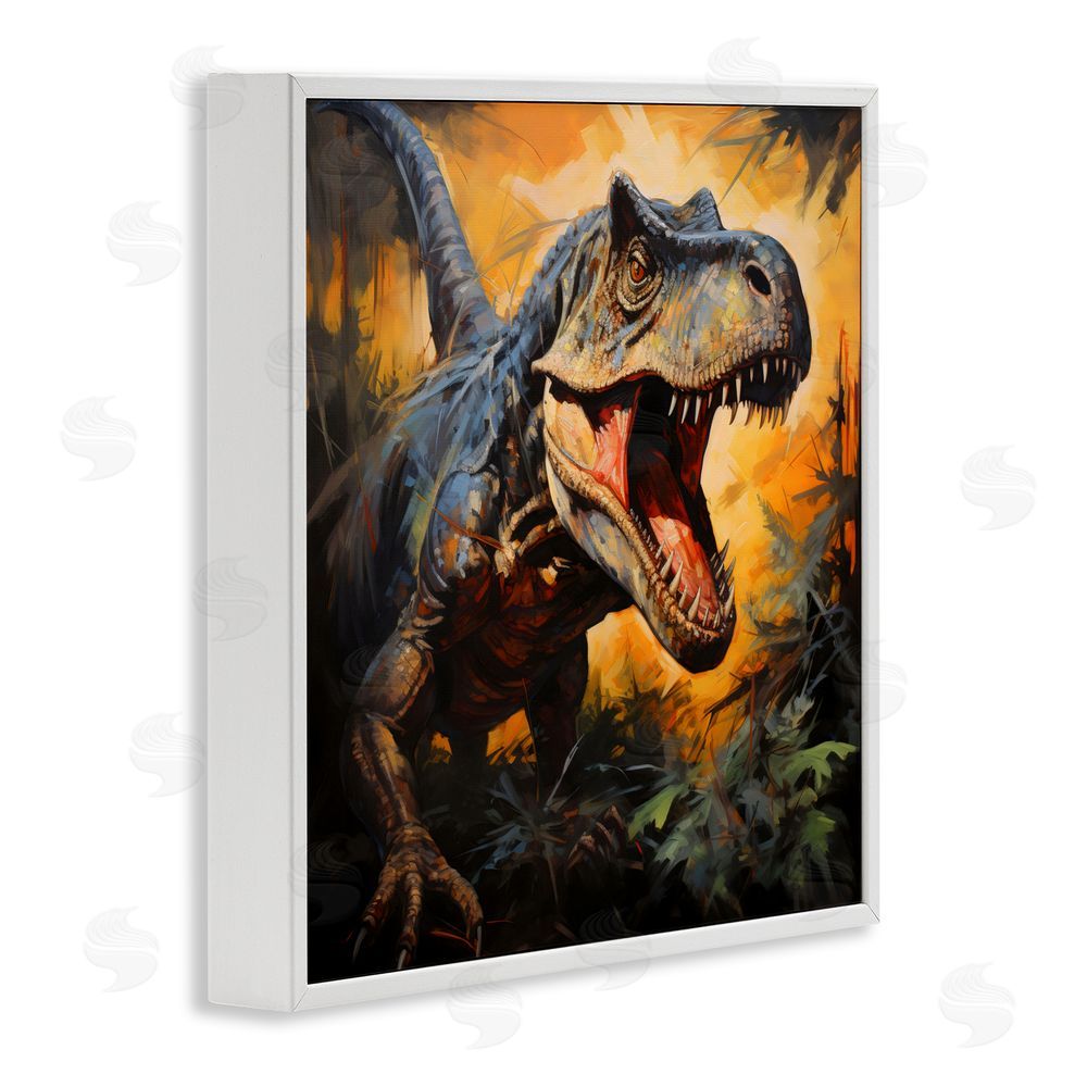 Creative Studio Angry Dinosaur Roaring White Framed Giclee Wall Art Print
