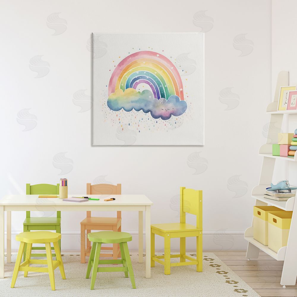 Creative Studio Bright Boho Rainbow & Stars Stretched Canvas Wall Art in Room