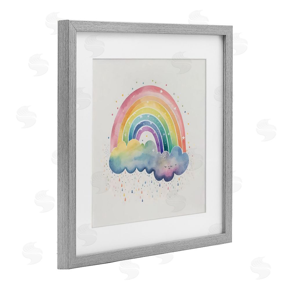 Creative Studio Bright Boho Rainbow & Stars Gray Framed Print Under Glass Wall Art