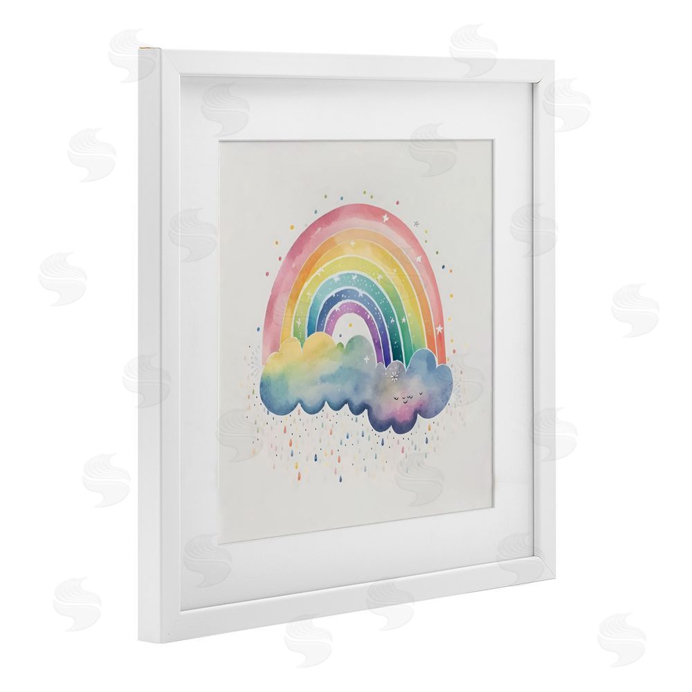 Creative Studio Bright Boho Rainbow & Stars White Framed Print Under Glass Wall Art