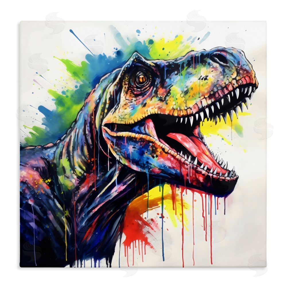 Creative Studio Colorful T-Rex Roaring Stretched Canvas Wall Art Print