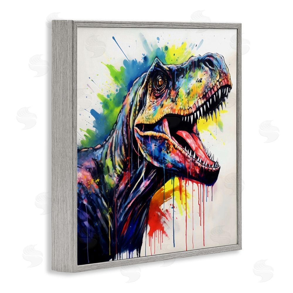 Creative Studio Colorful T-Rex Roaring Gray Framed Giclee Wall Art Print