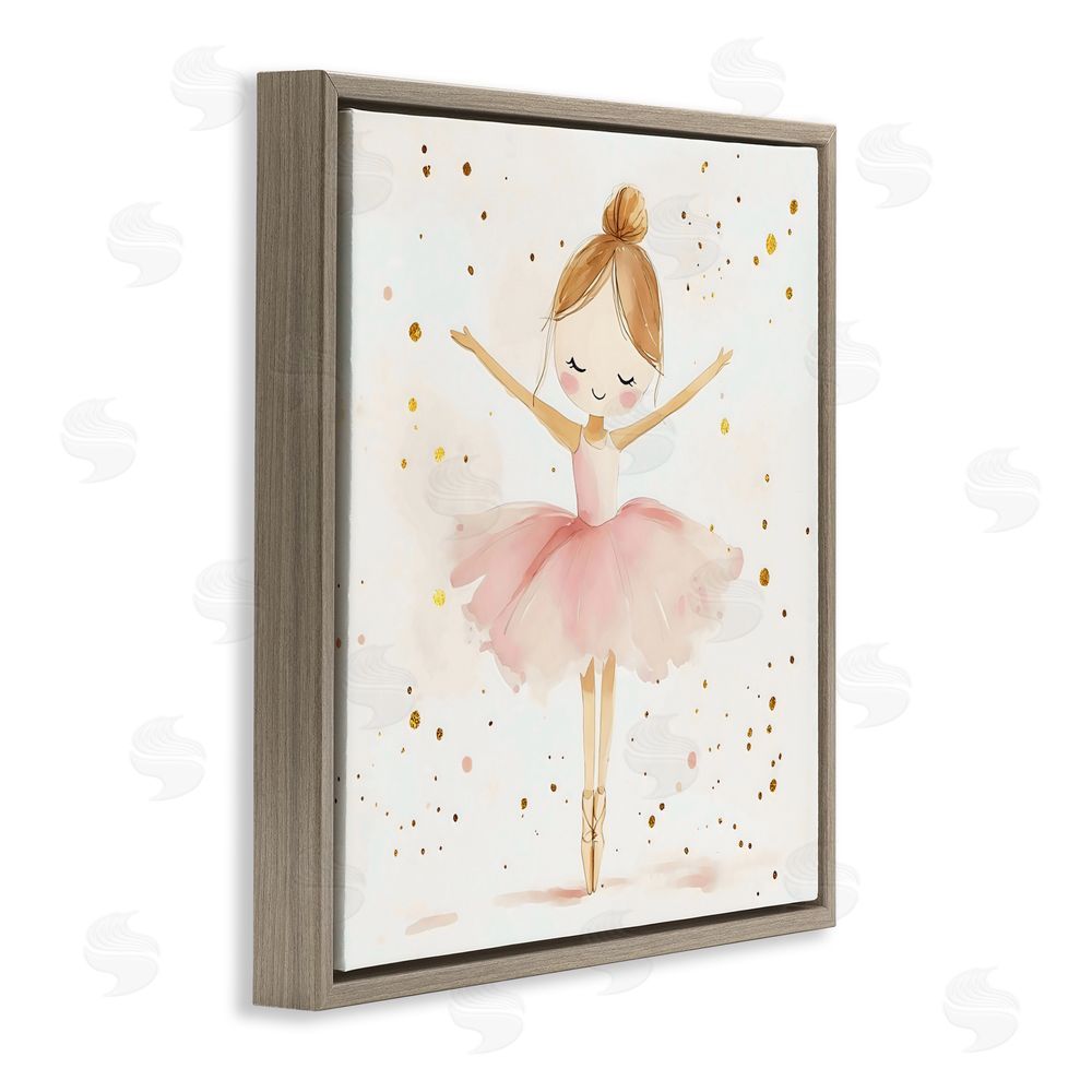 Creative Studio Ballerina On Her Toes Brown Floating Frame Canvas Wall Art Print