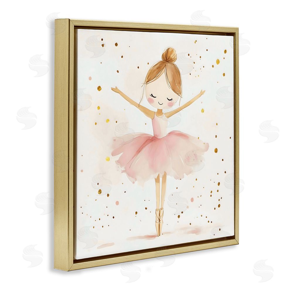 Creative Studio Ballerina On Her Toes Gold Floating Frame Canvas Wall Art Print