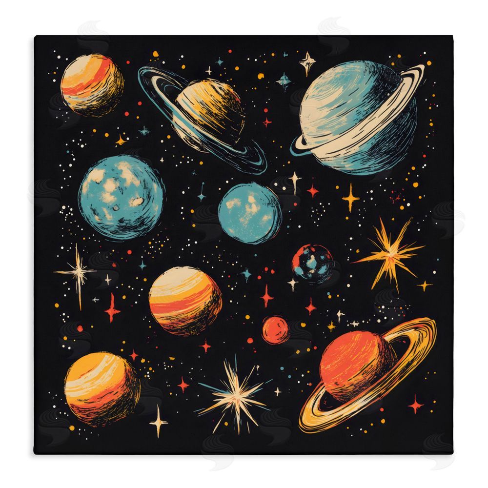Creative Studio Colorful Retro Planets Stretched Canvas Wall Art Print