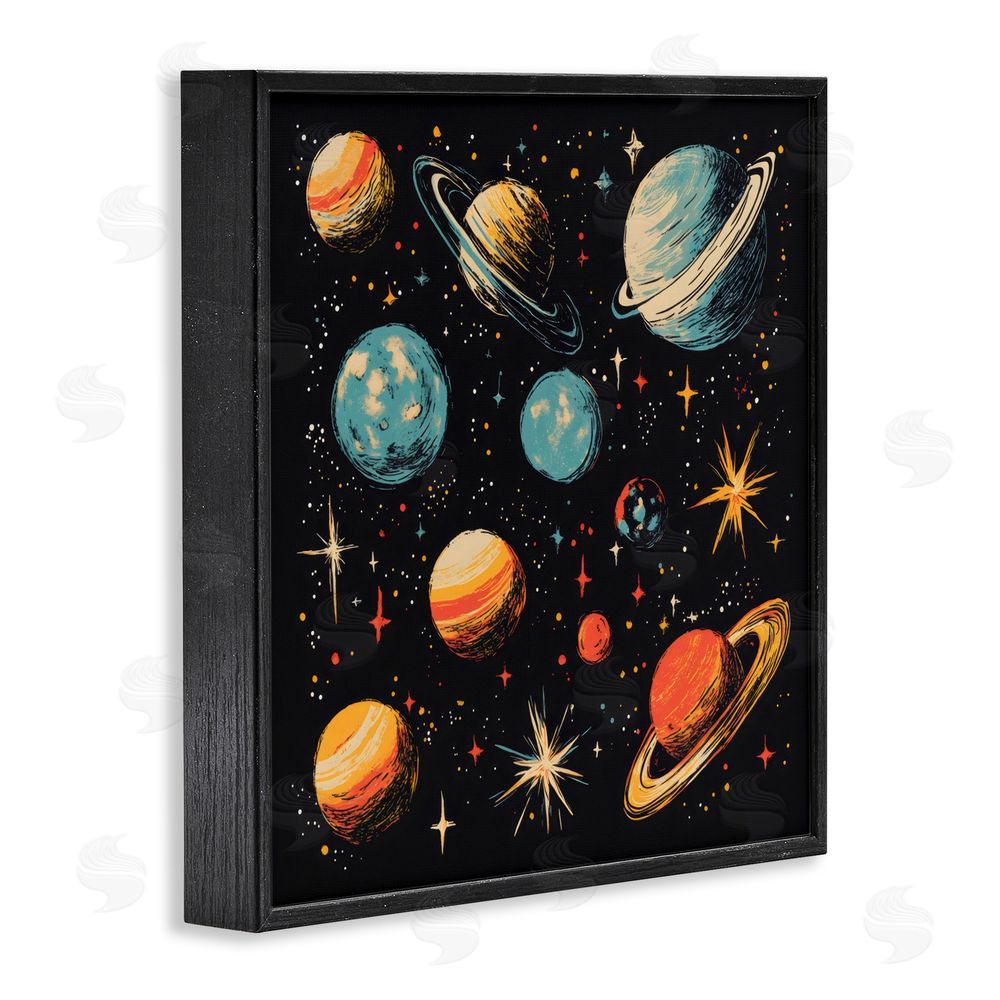 Creative Studio Colorful Retro Planets Black Framed Giclee Wall Art Print