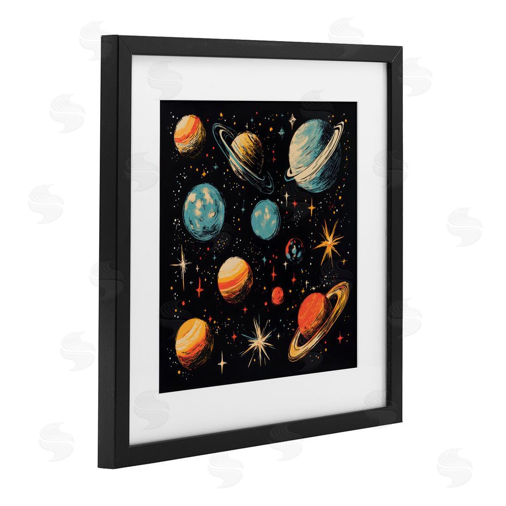 Creative Studio Colorful Retro Planets Black Framed Print Under Glass Wall Art