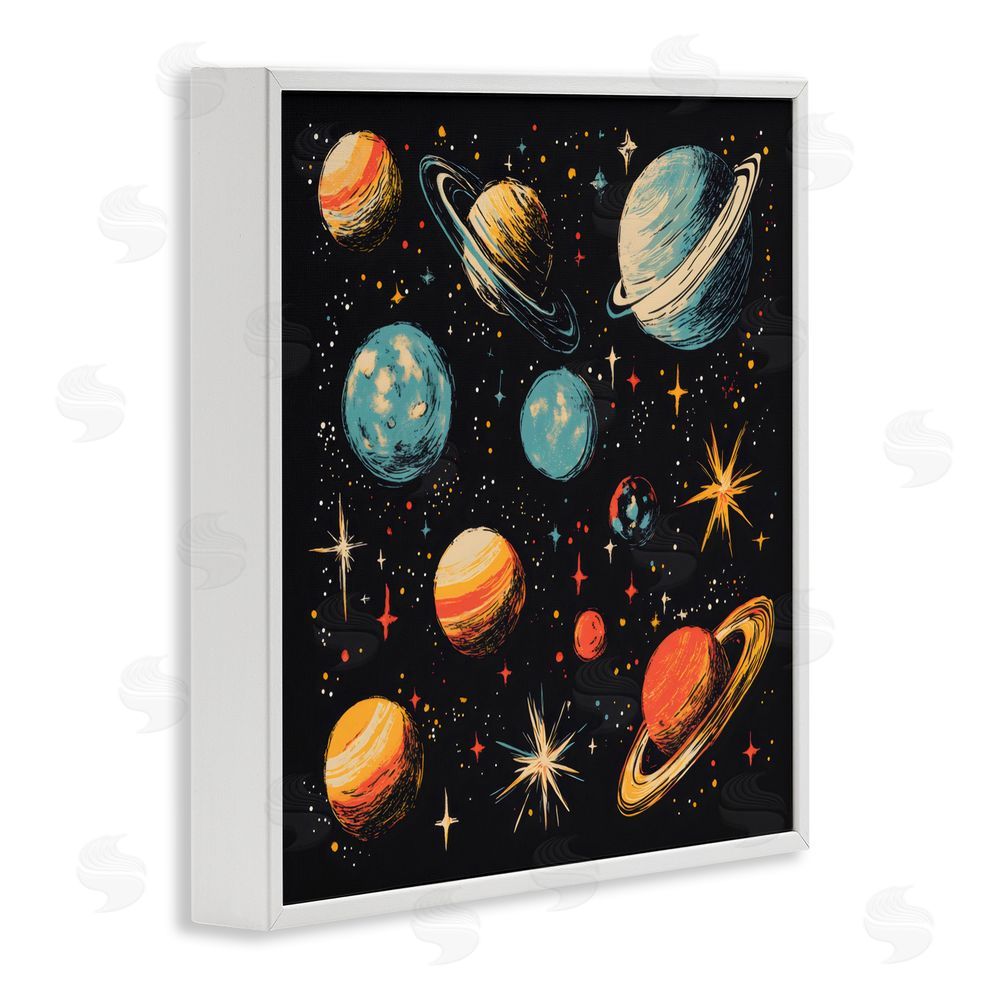 Creative Studio Colorful Retro Planets White Framed Giclee Wall Art Print