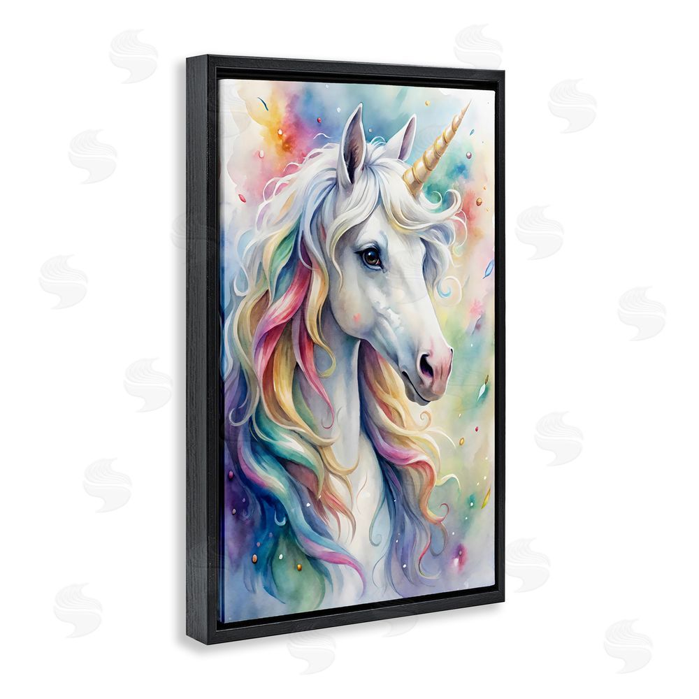 Creative Studio Pastel Colorful Unicorn Black Floating Frame Canvas Wall Art Print