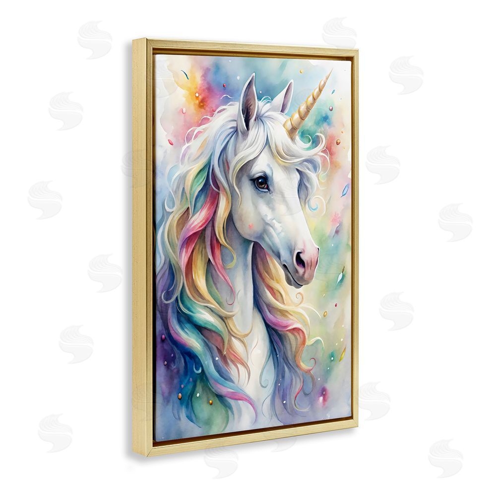 Creative Studio Pastel Colorful Unicorn Gold Floating Frame Canvas Wall Art Print