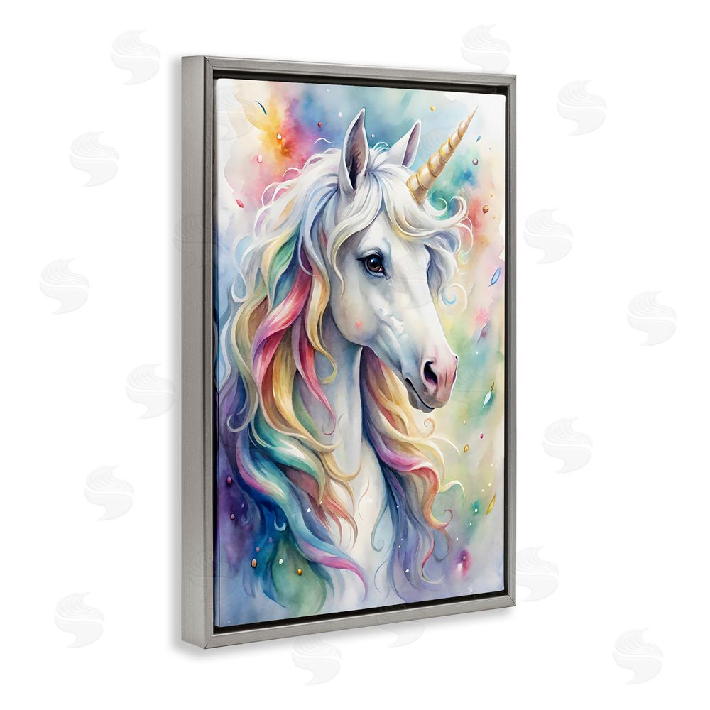 Creative Studio Pastel Colorful Unicorn Gray Floating Frame Canvas Wall Art Print