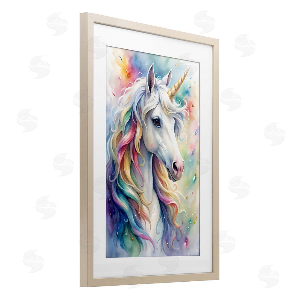 Creative Studio Pastel Colorful Unicorn Brown Framed Print Under Glass Wall Art