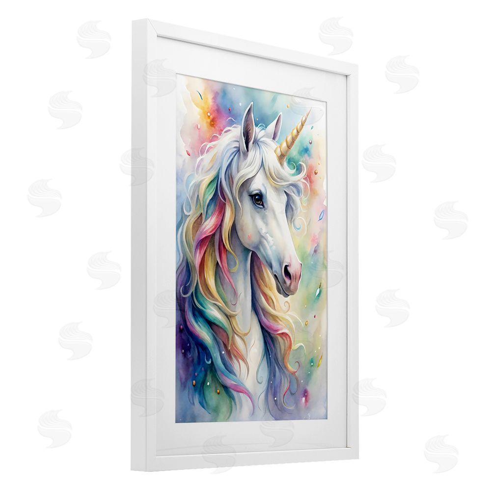 Creative Studio Pastel Colorful Unicorn White Framed Print Under Glass Wall Art