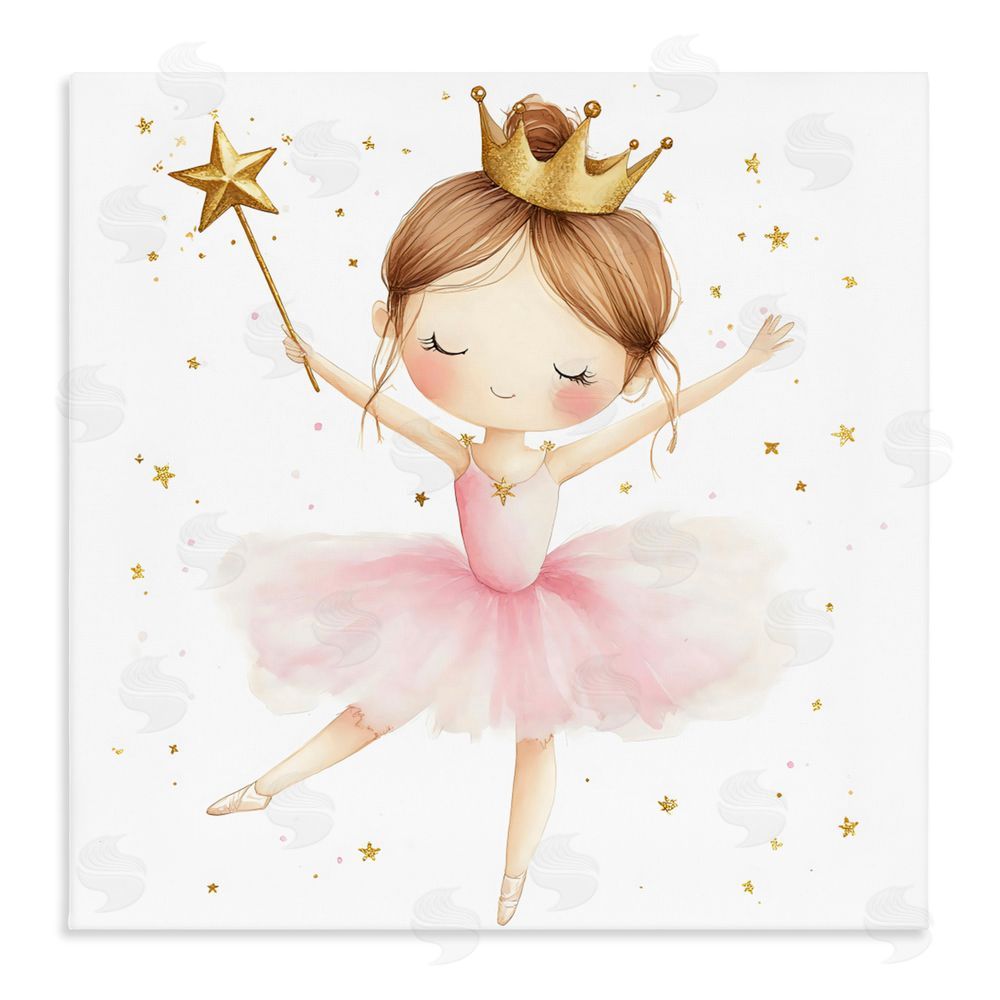 Creative Studio Cute Ballerina with Crown Stretched Canvas Wall Art Print