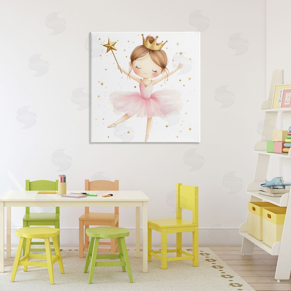 Creative Studio Cute Ballerina with Crown Stretched Canvas Wall Art Print in Room