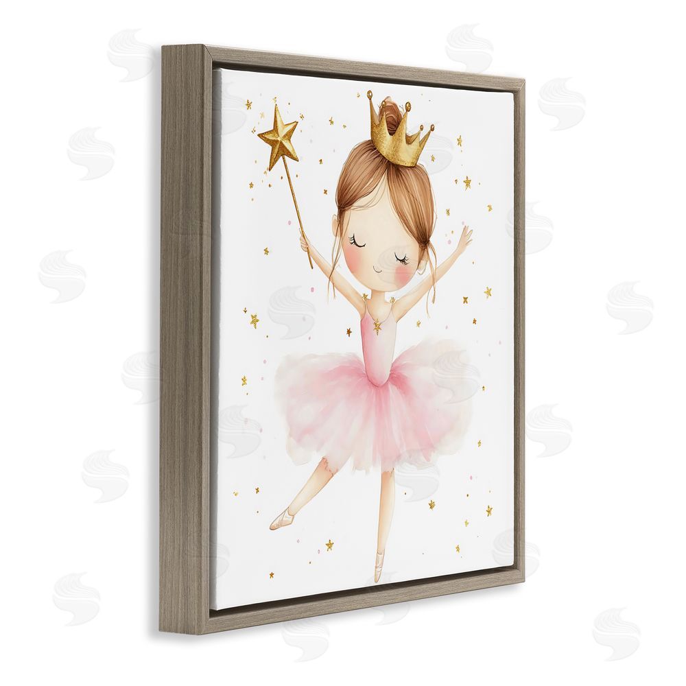 Creative Studio Cute Ballerina with Crown Brown Floating Frame Wall Art Print