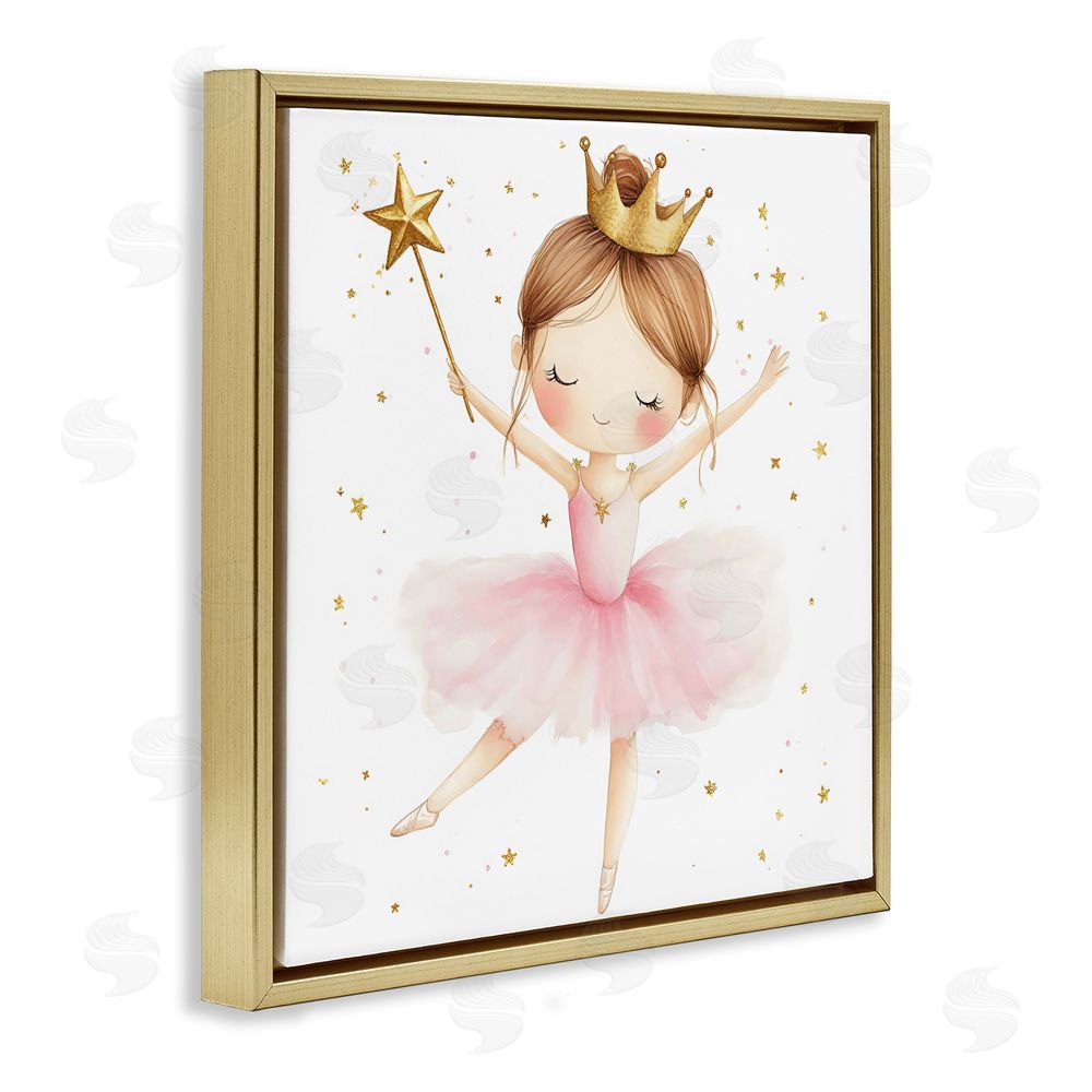 Creative Studio Cute Ballerina with Crown Gold Floating Frame Wall Art Print