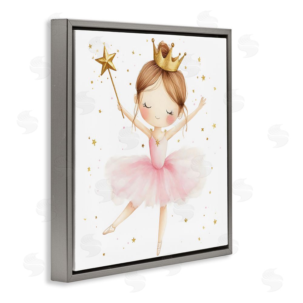 Creative Studio Cute Ballerina with Crown Gray Floating Frame Wall Art Print