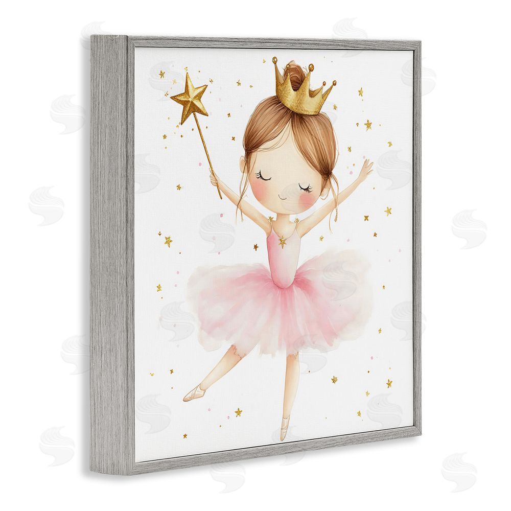 Creative Studio Cute Ballerina with Crown Gray Framed Giclee Wall Art Print