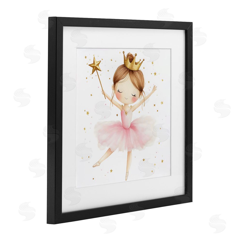 Creative Studio Cute Ballerina with Crown Black Framed Print Under Glass Wall Art