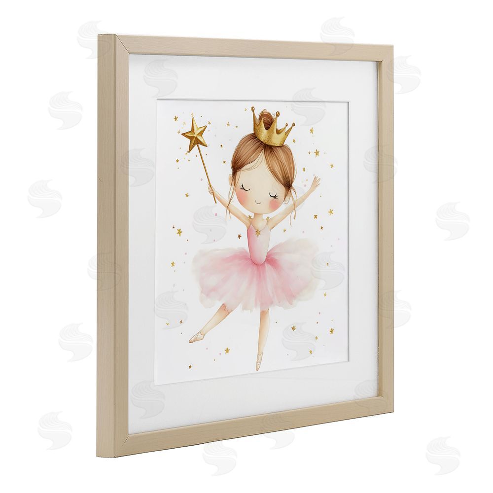 Creative Studio Cute Ballerina with Crown Birch Framed Print Under Glass Wall Art