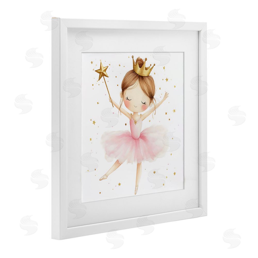 Creative Studio Cute Ballerina with Crown White Framed Print Under Glass Wall Art