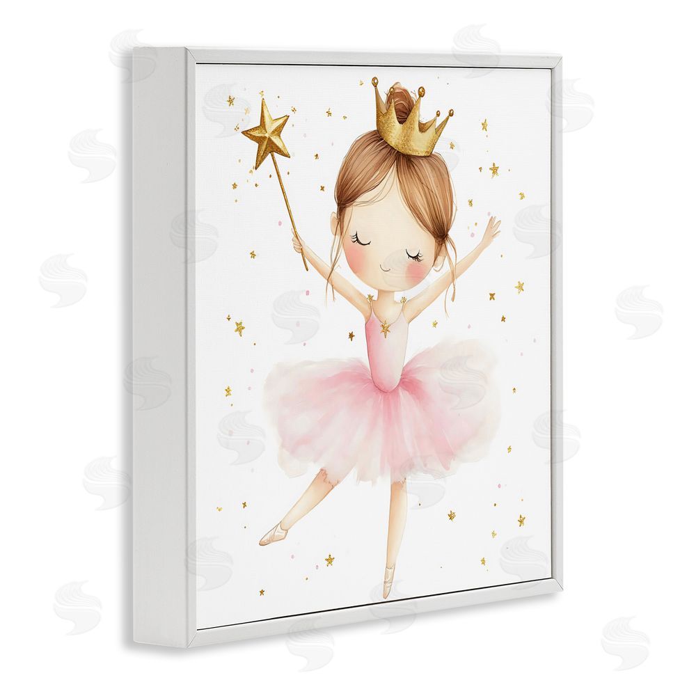 Creative Studio Cute Ballerina with Crown White Framed Giclee Wall Art Print