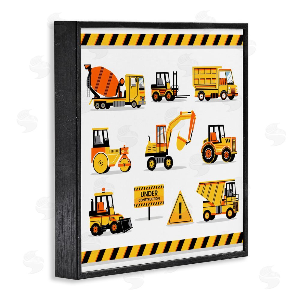 Creative Studio Construction Vehicles with Warning Black Framed Giclee Wall Art Print