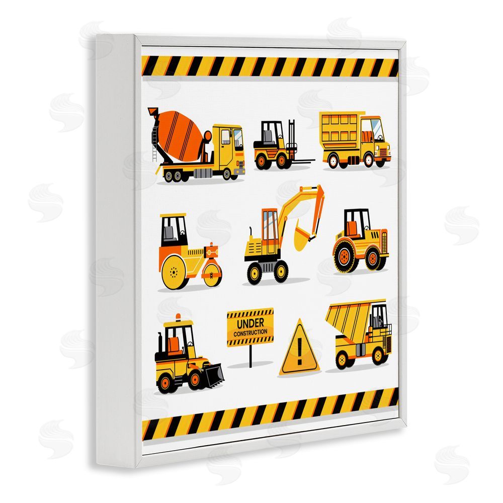 Creative Studio Construction Vehicles with Warning White Framed Giclee Wall Art Print