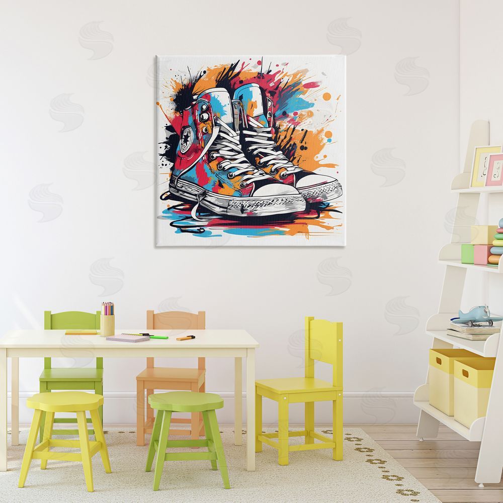 Creative Studio Colorful Sneakers Graffiti Splash Stretched Canvas Wall Art in Room