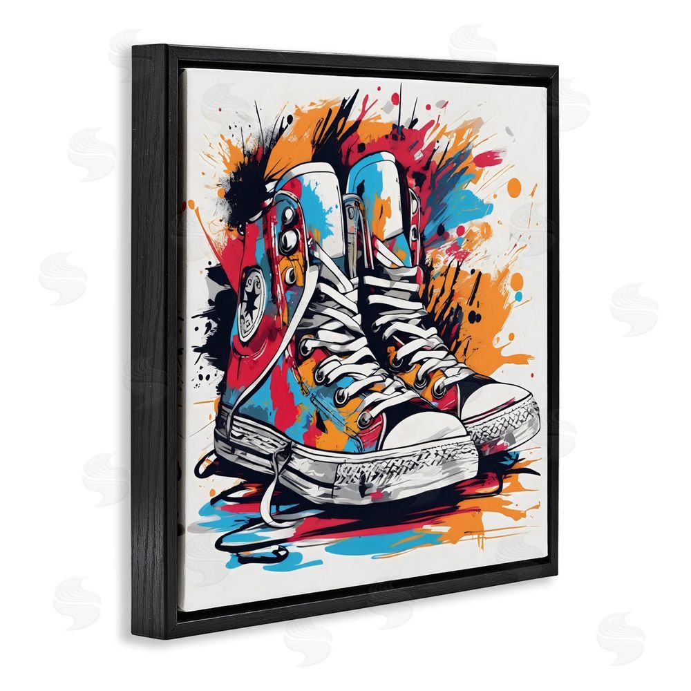 Creative Studio Colorful Sneakers Graffiti Splash Black Floating Frame Canvas Wall Art Print