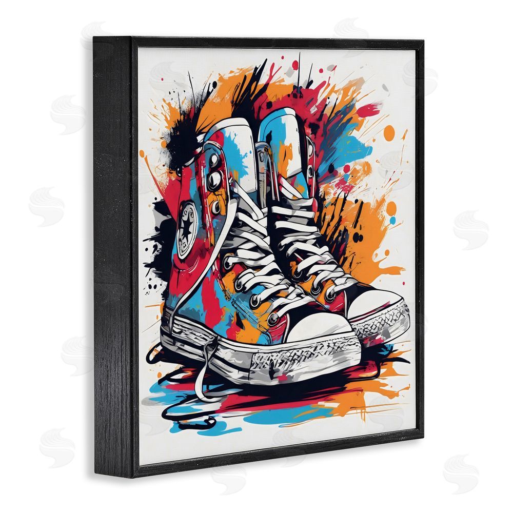 Creative Studio Colorful Sneakers Graffiti Splash Black Framed Giclee Wall Art Print