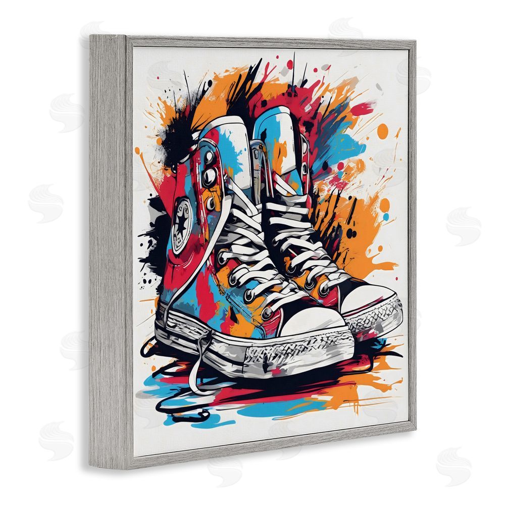 Creative Studio Colorful Sneakers Graffiti Splash Gray Framed Giclee Wall Art Print