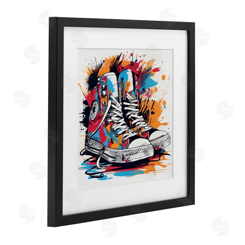 Creative Studio Colorful Sneakers Graffiti Splash Black Framed Print Under Glass Wall Art