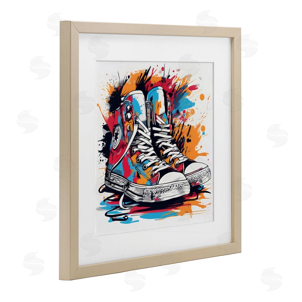 Creative Studio Colorful Sneakers Graffiti Splash Birch Framed Print Under Glass Wall Art