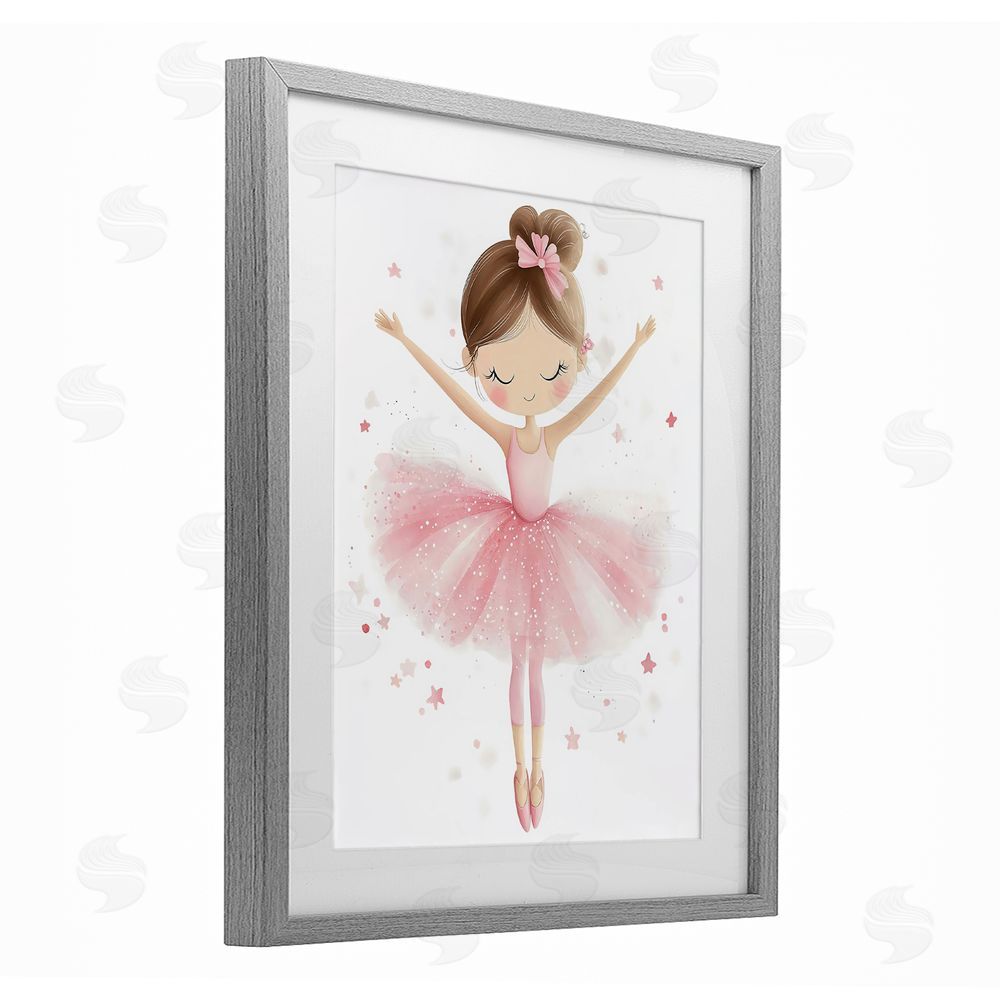 Creative Studio Graceful Ballerina Pose Gray Framed Print Under Glass with Mat Wall Art
