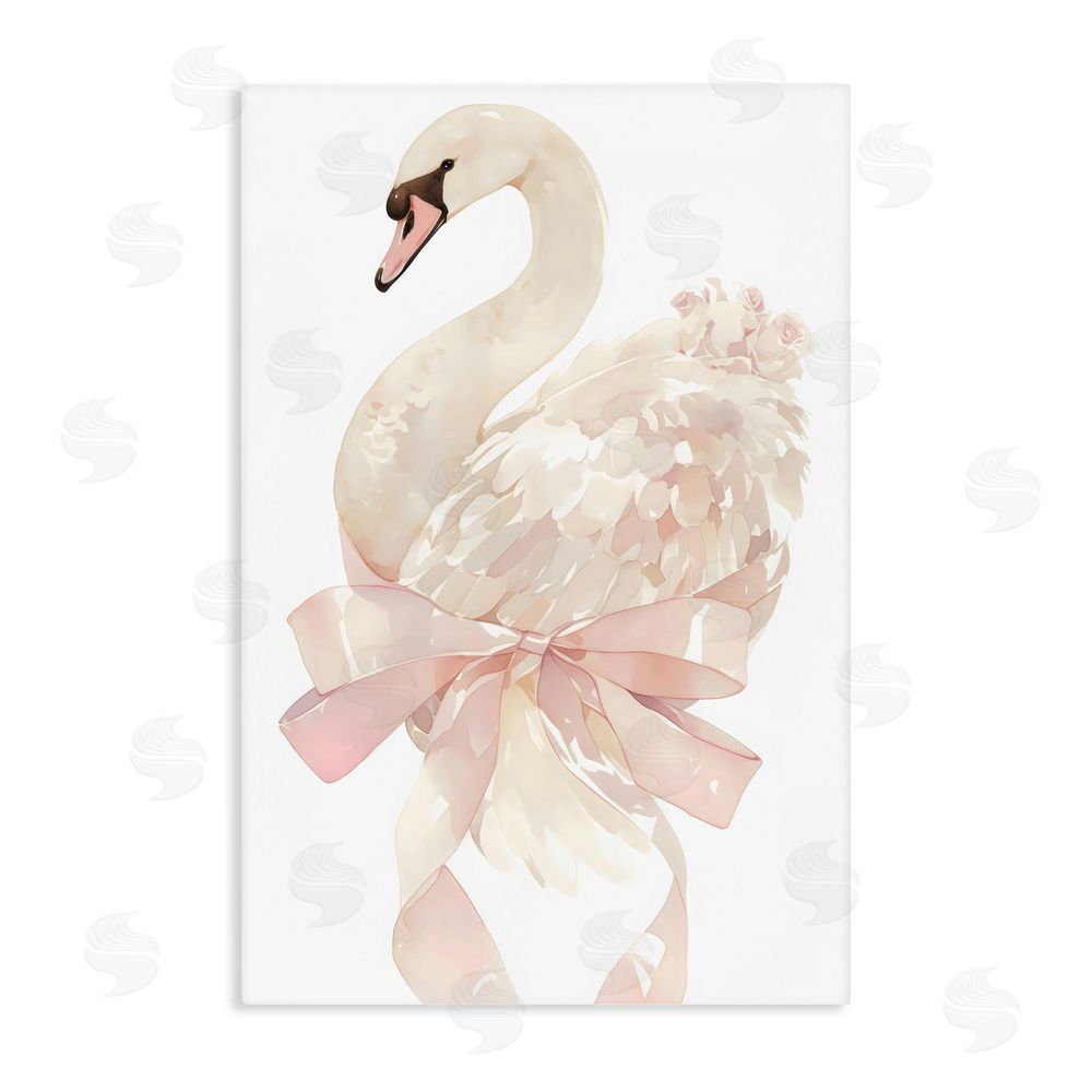 Creative Studio Coquette Swan with Bow Stretched Canvas Wall Art Print