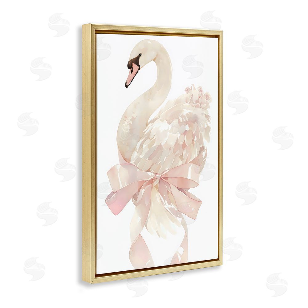 Creative Studio Coquette Swan with Bow Gold Floating Frame Canvas Wall Art Print