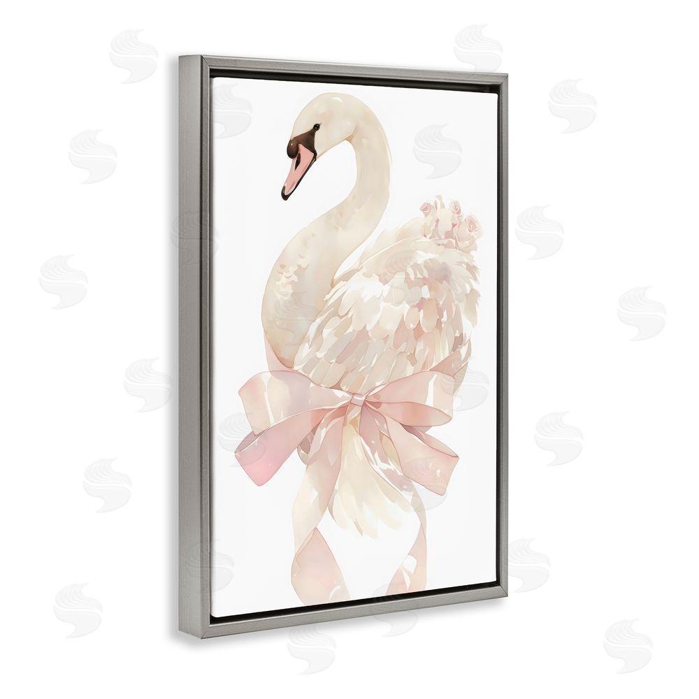Creative Studio Coquette Swan with Bow Gray Floating Frame Canvas Wall Art Print